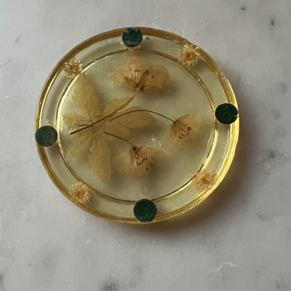 Vintage Lucite pressed dried Flowers coasters set of 5 - Picture 7 of 8